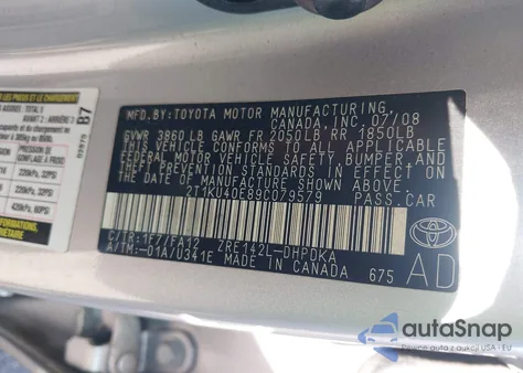 2009 Toyota Corolla Matrix z USA, uszkodzony, nr VIN 2T1KU40E89C079579